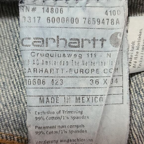 Mens Carhartt Carpenter Jeans With Knee Pad Pockets 36x34 Workwear Rugged - Picture 3 of 14